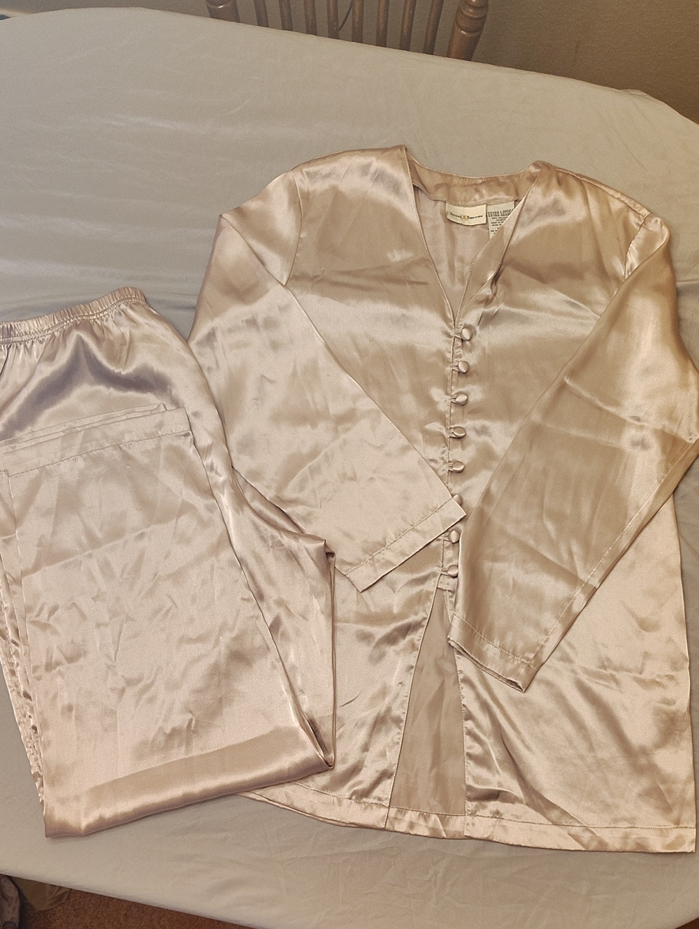 VTG 90s Jaclyn Smith Champagne Satin Pajama Lounge Set XL Flawless